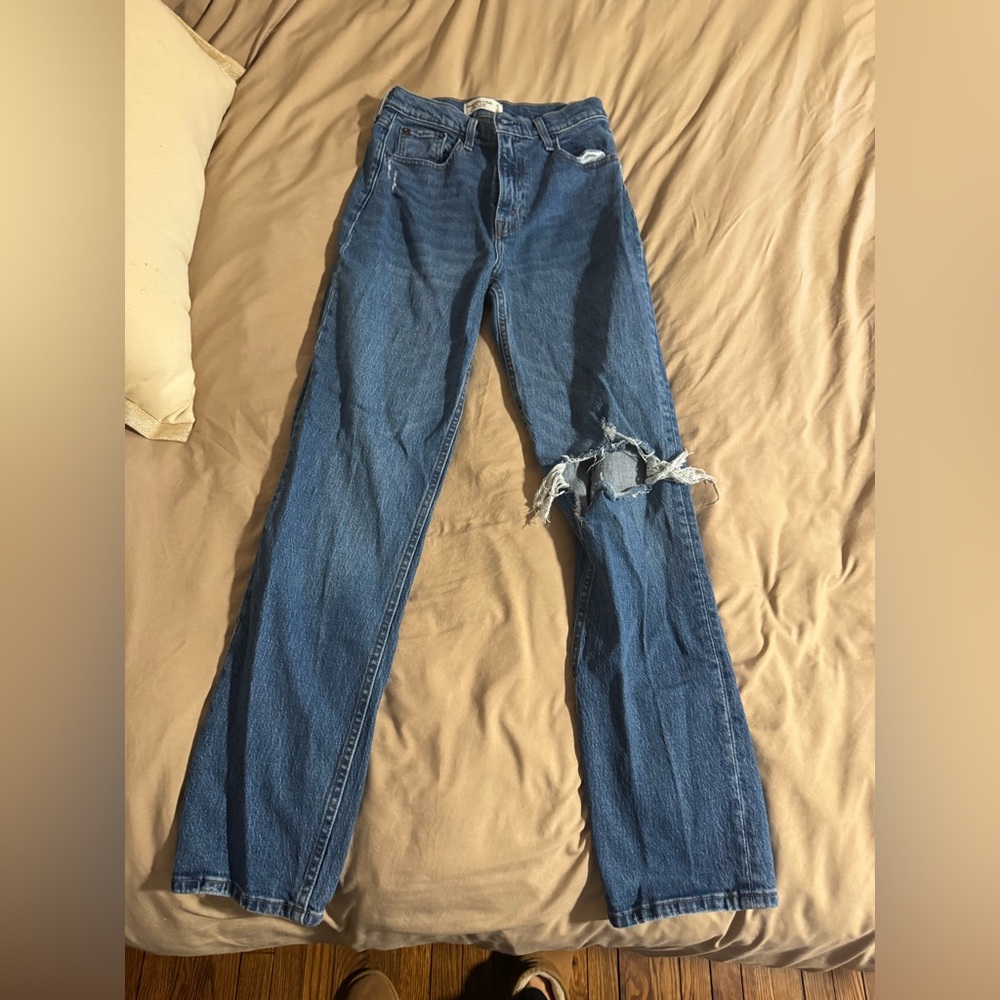 Abercrombie & Fitch Blue Distressed Straight Leg Jeans